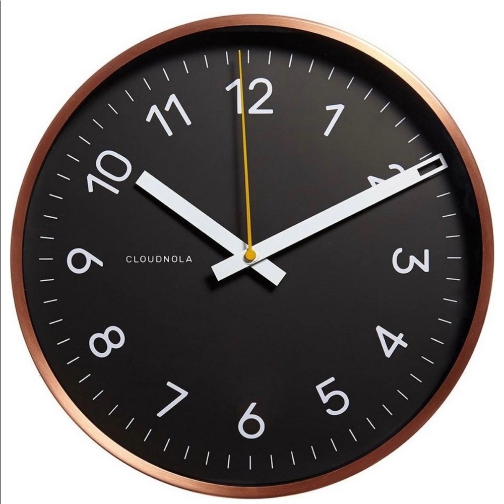 Cloudnola Black 11.8" Wall Clock Black and Copper